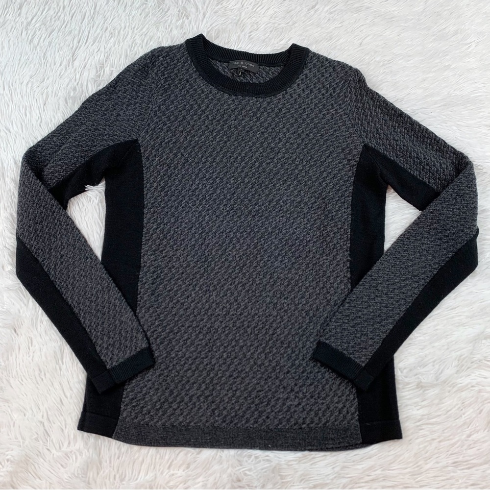 rag & bone long sleeve crew neck Colorblock pullover wool sweater gray black